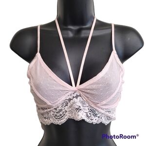 Lamade Blush Pink Sheer Lace Halter Bralette